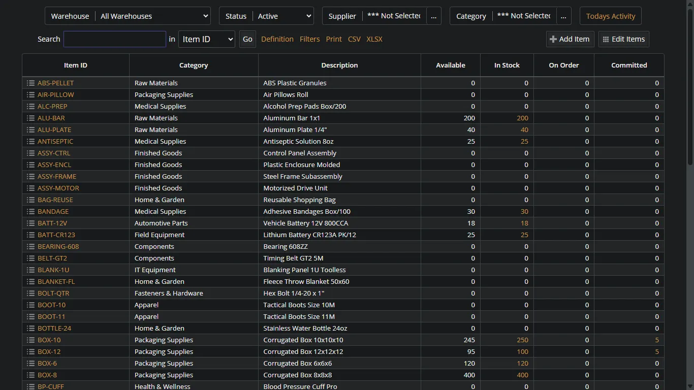 Inventory Pro medium theme showing inventory list with balanced contrast