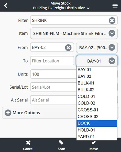 Inventory Pro Mobile Inventory Pro Mobile Move Stock screen