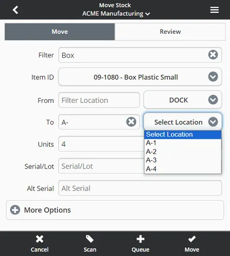 Inventory Pro Mobile Move Stock screen