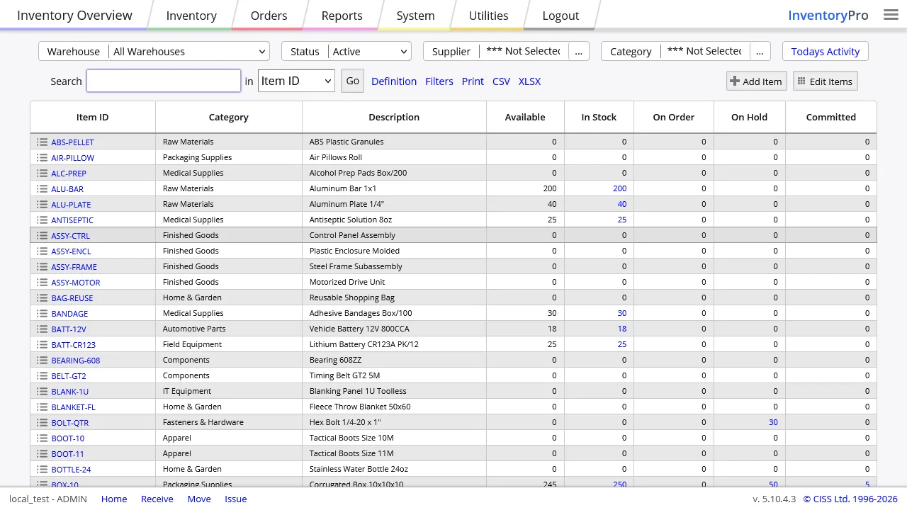 Inventory Pro light theme showing inventory list with white background