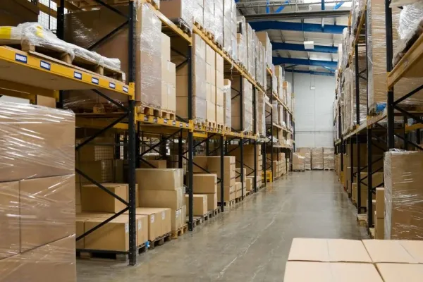 Warehouse shelving with barcode labels